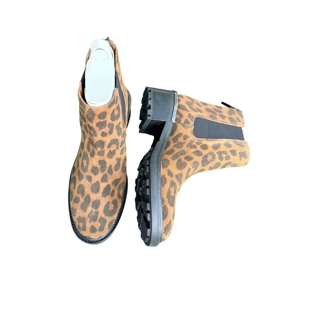 Vince Camuto Leopard Print Lug Sole Suede Ankle Boots Brown Black Size 8